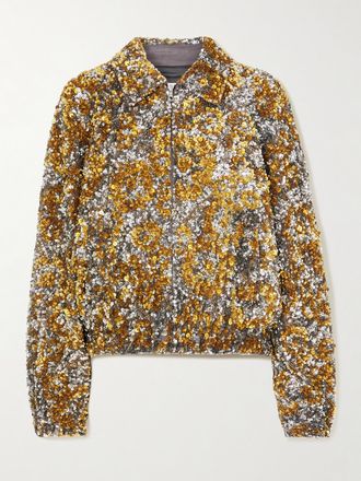 Dries Van Noten Bomber In Raso Decorato - Oro
