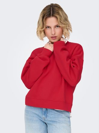 Only Sweatshirt ONLY ONLBEST L/S CREW NECK SWT NOOS, Damen, Gr. XL, true rot, Sweatware, Obermaterial: 65% Polyester, 35% Baumwolle, unifarben, regular fit