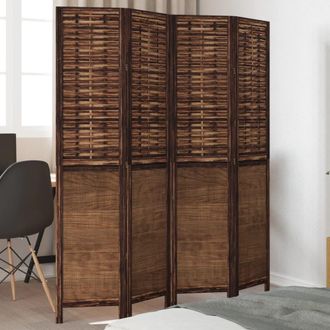 vidaXL Biombo Separador De 4 Paneles Madera Paulownia Marr&oacute;n Oscuro Vidaxl