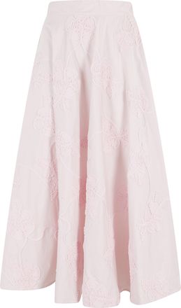 Rotate Pink Flower Embroidered Flared Cotton Maxi Skirt