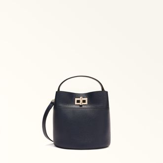 Furla Amelia Borsa A Secchiello Ink Blue Blu Pelle Di Vitello Granata Donna