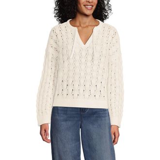 Lands End Drifter Tie Notch Neck Sweater in Fresh Ivory at Nordstrom, Size X-Small