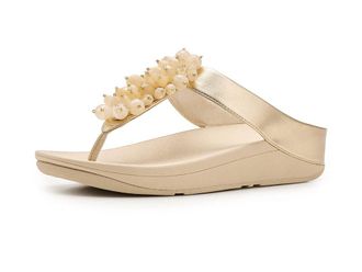 FitFlop Fino Bead-Cluster Toe-Post Sandals Womens Wedge Shoes Platino : 10 M (B), Synthetic