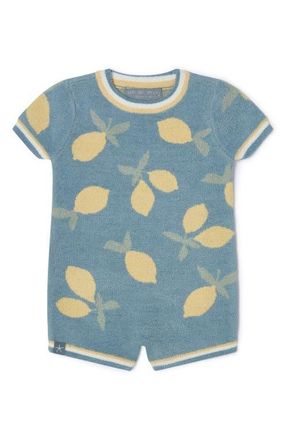 Barefoot Dreams CozyChic Ultra Lite Lemon Print Romper in Azure Multi at Nordstrom, Size 12-18M