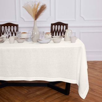 Solino Home Linen Tablecloth for Dining Table, Holiday and Everyday Dining Table Decor - Sonoma Hemstitch in Ivory at Nordstrom, Size Xx-Small