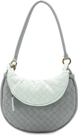 Bottega Veneta Pre-owned Shoulder Bags, female, Gray, Size: ONE SIZE Pre-owned Woven Leather Shoulder Bag