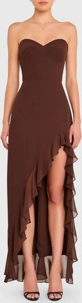 Amanda Uprichard Eden Soft V-Neck Gown In Cocoa