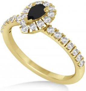 Allurez Pear Black & White Diamond Halo Engagement Ring 14k Yellow Gold (0.63ct)