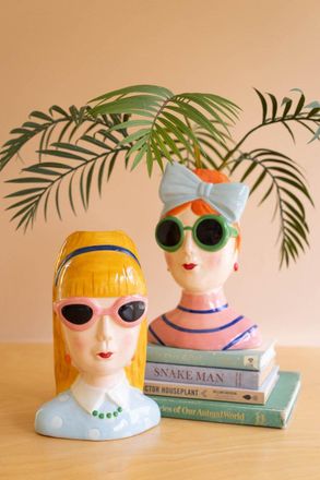 Kalalou Set Of Two Ceramic Girls With Sunglasses Vases