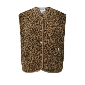 Pieces gilet met panterprint beige