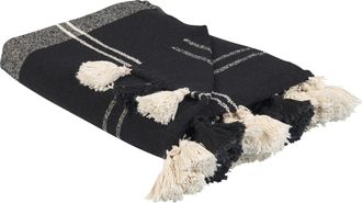 Beliani Manta De Algod&oacute;n Negro Blanco 130 X 170 Cm Hecho A Mano Borlas Decorativas Kulac
