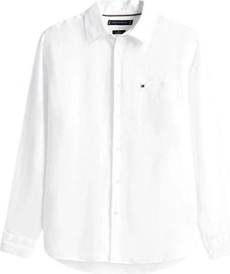 Tommy Hilfiger Camicia regular fit in puro lino - Heren - Casual Overhemden - Wit - 2XL - Linnen - Overhemden