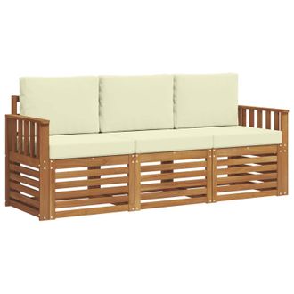 vidaXL Juegos De Sof&aacute;s 3 Pcs Natural Y Crema Madera De Acacia S&oacute;lida Vidaxl