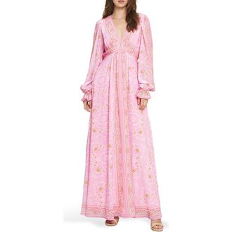 Flying Tomato Paisley Long Sleeve Maxi Dress in Light Pink at Nordstrom Rack, Size Small
