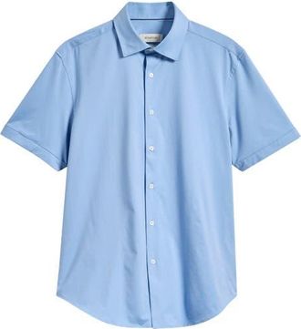 Bugatchi Miles OoohCotton Solid Short Sleeve Button-Up Shirt in Air Blue at Nordstrom, Size Xxx-Large