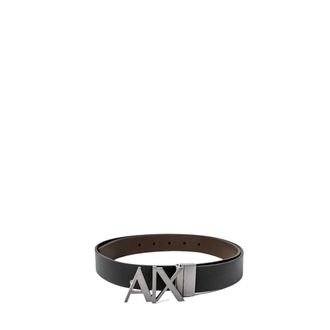 A|X Armani Exchange Black Leather Belt with AX Logo
