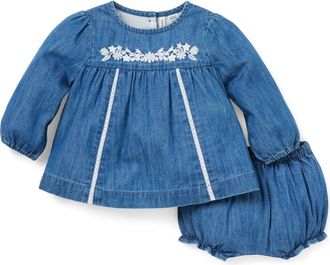 Janie and Jack The Embroidered Chambray Matching Baby Set in Blue at Nordstrom, Size 18-24M