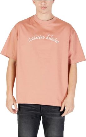 Calvin Klein Jeans Tops, Heren, Roze, L, Katoen, SS Center Chain Stitch T-Shirt