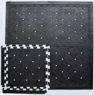 Imports Decor Rubber Interlocking Floor Tiles Set of 4, Non-Slip Wrought Iron Design Mats, Indoor Outdoor Natural & Recycled Rubber Flooring for Pool, Patio