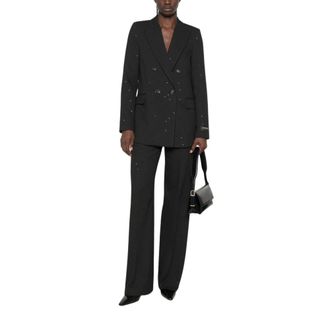 Ermanno Scervino Double-breasted blazer met krijtstreep en pailletten - Dames - Jassen - Zwart - Maat: L Zijde