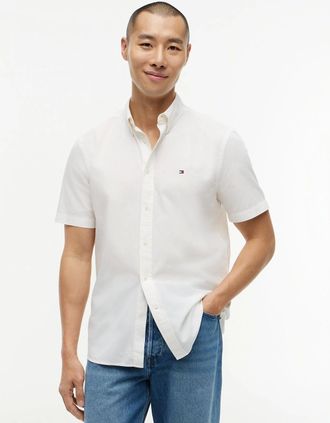 Tommy Hilfiger Mens Tommy Hilfiger GMD Poplin Mens Short Sleeve Shirt - White - Size: 42/Regular