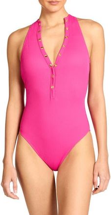 Robin Piccone Amy Rib One-Piece Swimsuit in Dragon Fruit at Nordstrom, Size 14