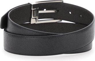 Ferragamo Mens Reversible Belt With Gancini Buckle, Black Leather Calf
