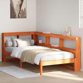 vidaXL Vidaxl - Cama Con Estanter&iacute;a Sin Colch&oacute;n Madera Maciza Marr&oacute;n 75x190 Cm