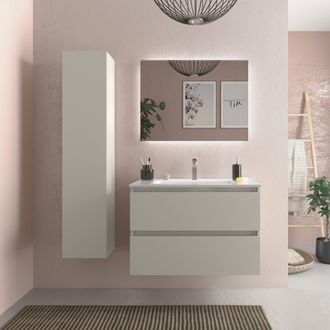 Cygnus Bath Mueble De Ba&ntilde;o Bequia 80cm Gris Mate 2 Cajones Lavabo 1 Poza Porcelana