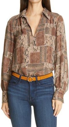 Frame Denim Willa Snake Print Silk Blouse in Sepia Multi at Nordstrom Rack, Size Small