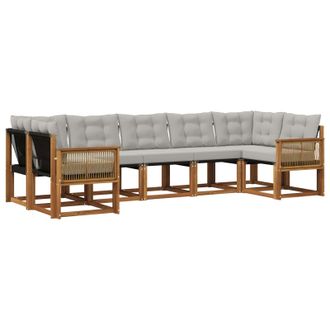 vidaXL Conjunto De Sof&aacute;s De Exterior 7 Pcs Natural Y Gris Claro Vidaxl