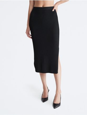 Calvin Klein Womens Ribbed Open Hem Skirt - Black - XS
