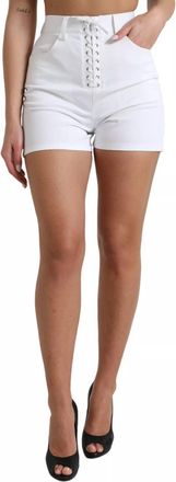 Dolce & Gabbana Womens White Front Lace High Waist Hot Pants Shorts Cotton Elastane
