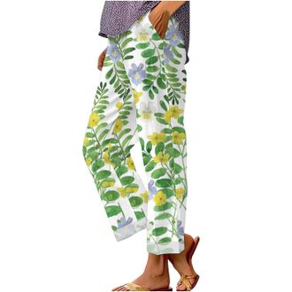 Generic Palazzo Pants for Women, Linen Trousers Womens UK Ladies Summer Cotton Trouser Cropped High Waisted Capri Casual Lightweight Straight Leg Lounge Botto