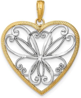 Diamond2Deal 14k Yellow Gold Rhodium Filigree Heart Charm