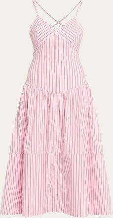 Cinq &agrave; Sept Rose Stripe Drop-Waist Midi Dress