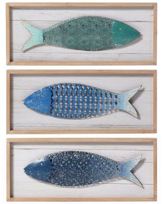 StyleCraft Stylecraft Set Of 3 Metal Fish Wood Panels