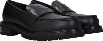 Off-white Mens Black Leather Slip-On Loafers