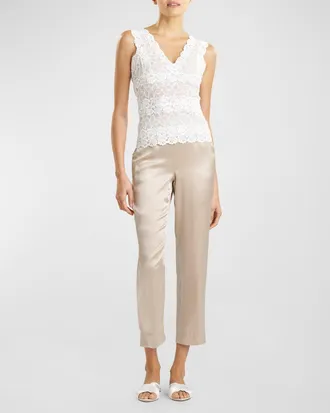 Natori V-Neck Floral Lace Tank