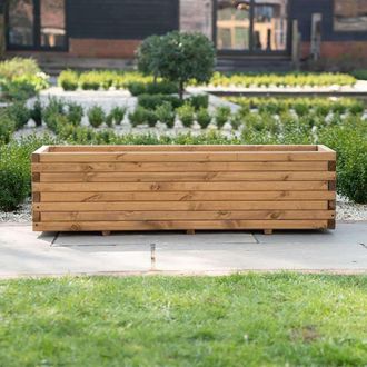 PRIMROSE Wooden Pine Raised Flower Bed Plant Pot Outdoor Trough Planter 200cm in Natural