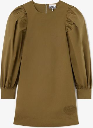 Ganni Green Dress in Cotton - Size 10/12 Organic