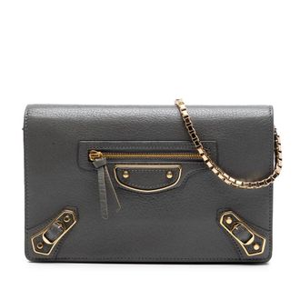 Balenciaga Pre-owned Balenciaga Goatskin Motocross Metallic Edge Wallet on Chain Ladies 8Y19DBBPIV1XE967