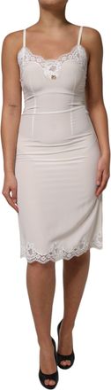 Dolce & Gabbana Womens White Lace Gold Dg Logo Silk Dress Sleepwear Cotton Nylon Elastane
