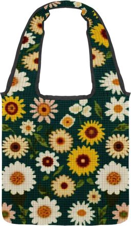 Generic Vintage Flower Daisy Reversible Canvas Shoulder Tote - Double-Sided Print, 12oz Cotton, 27cm Drop, Fold-Flat Bag for Travel, Shopping, Street Outings