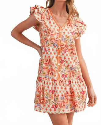 Merci Womens Tropical Print Flutter Sleeve Mini Dress In Floral