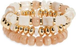 Nordstrom Rack 3-Pack Assorted Beaded Bracelet Set in White Multi- Gold at Nordstrom Rack