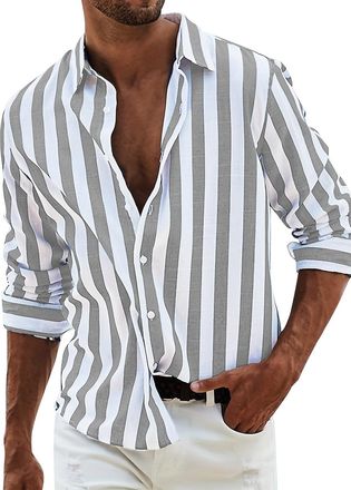 Generic Mens Polo Shirt Long Sleeve Elegant Long Sleeve T Shirt White Long Sleeve Mens Tracksuit Polo Shirt Long Sleeve Pattern, grey, M