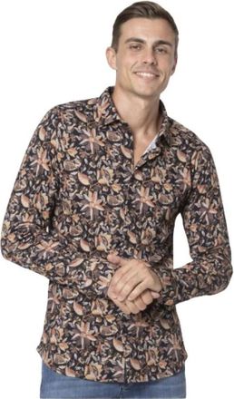 DeSoto Zwarte bloemenprint overhemd - Heren - Casual Overhemden - Zwart - 2XL - Katoen - Overhemden