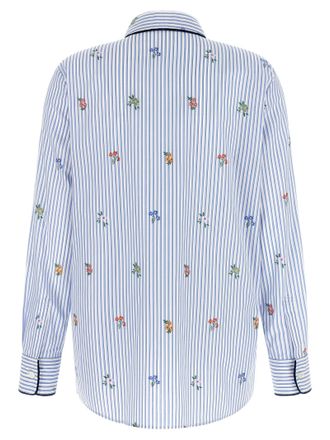 Etro Floral-Embroidered Striped Cotton Shirt - Blue