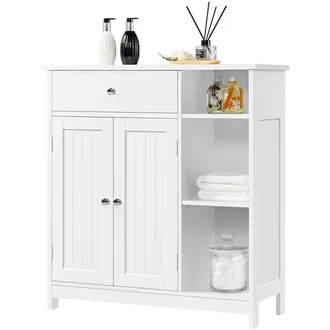Yaheetech Mueble De Ba&ntilde;o Auxiliar Armario Ba&ntilde;o De Suelo Con Caj&oacute;n Y Puertas Mueble De Cocina Con Estante Ajustable 75 X 30 X 80 Cm Blanco - Yaheetech